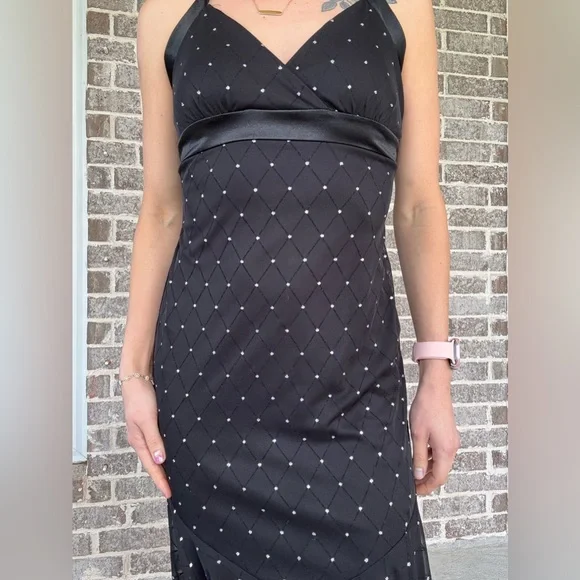 Vintage Rhapsody Little Black Dress w/Silver Diamond Pattern & Open Back - Picture 2 of 10
